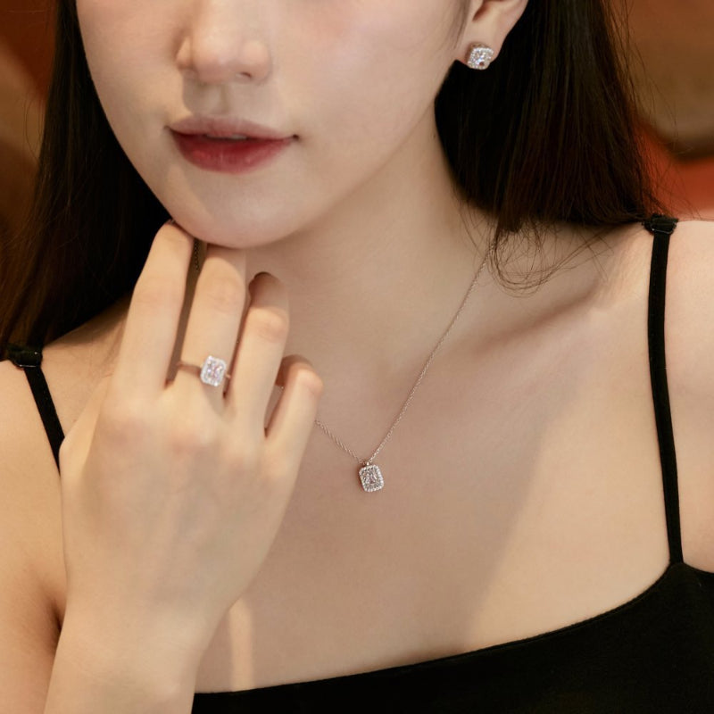 Sparkling Halo Rectangle Pendant

