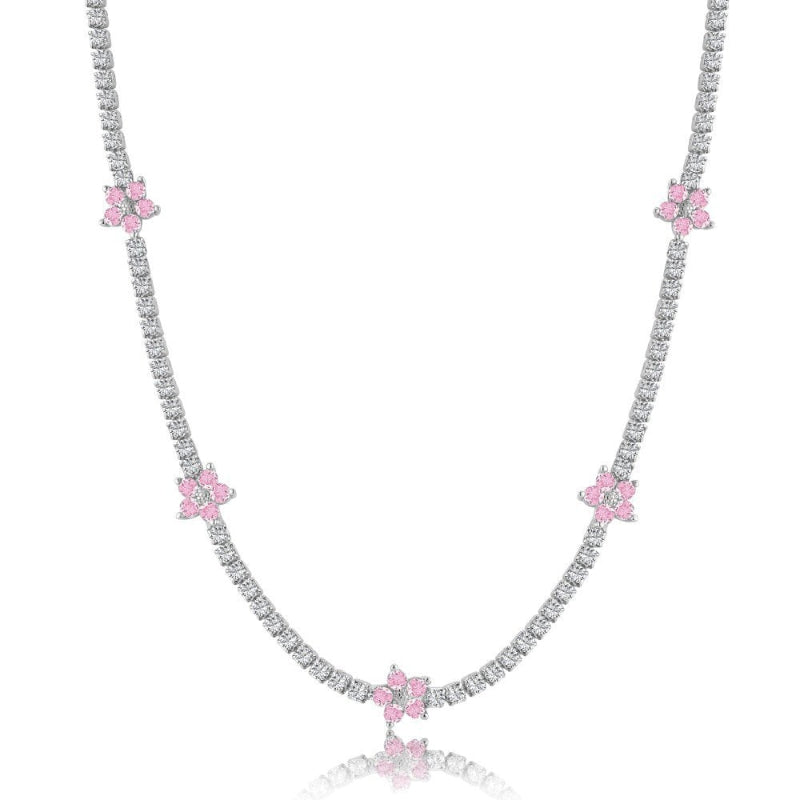 Minimalist Floral Design Tennis Chain with Emeralds

