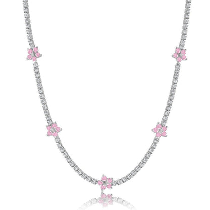 Minimalist Floral Design Tennis Chain with Emeralds

