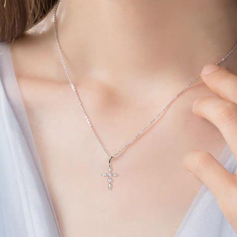 Fine Moissanite Cross Necklace (Gold Plated Silver)

