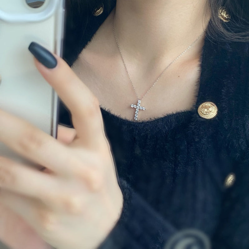 Sophisticated Pave Crystal Cross Necklace

