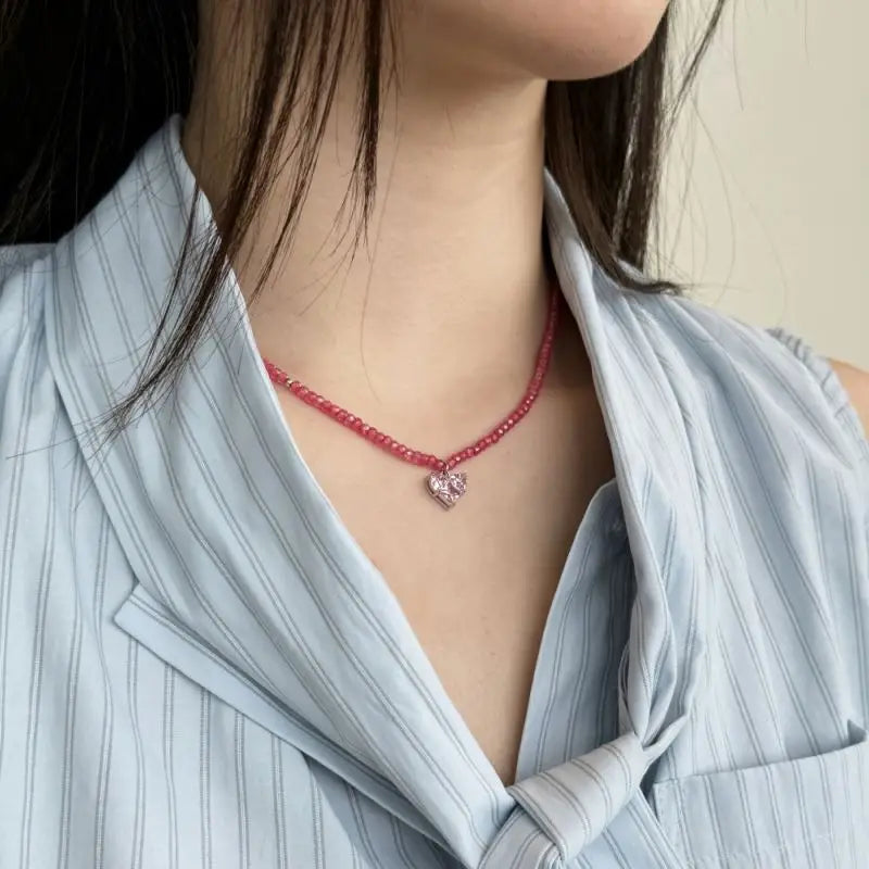Valentine Red Beaded Heart Necklace

