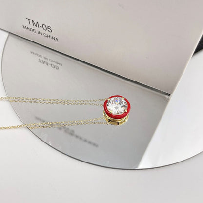 Silver Chain with a Round Stone and Red Accent

