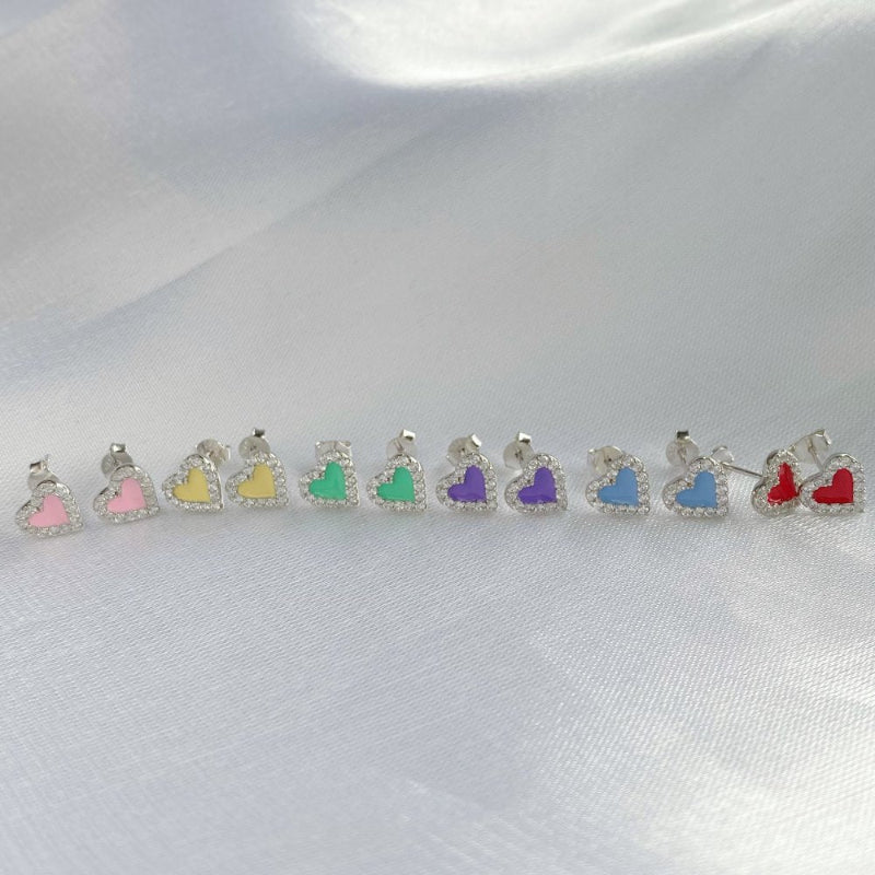 Gold Plated Heart Studs with Zircon Halo

