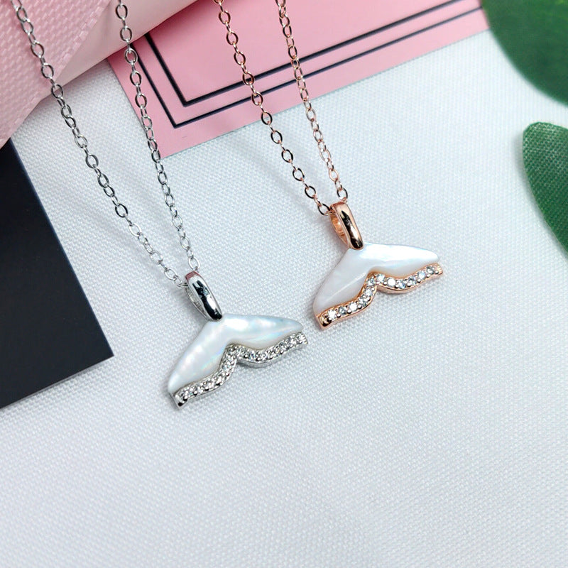 Zircon Paved Whale Tail Necklace


