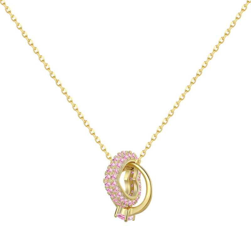 Contemporary Gold Hoop-Style Pendant with Pink Gems

