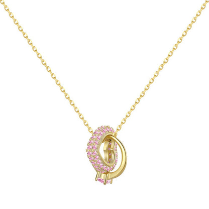 Contemporary Gold Hoop-Style Pendant with Pink Gems

