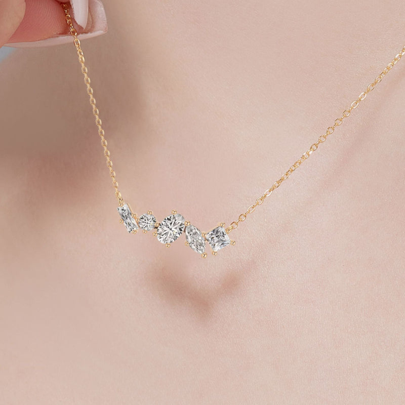 Contemporary Gold Dainty Crystal Horizontal Pendant

