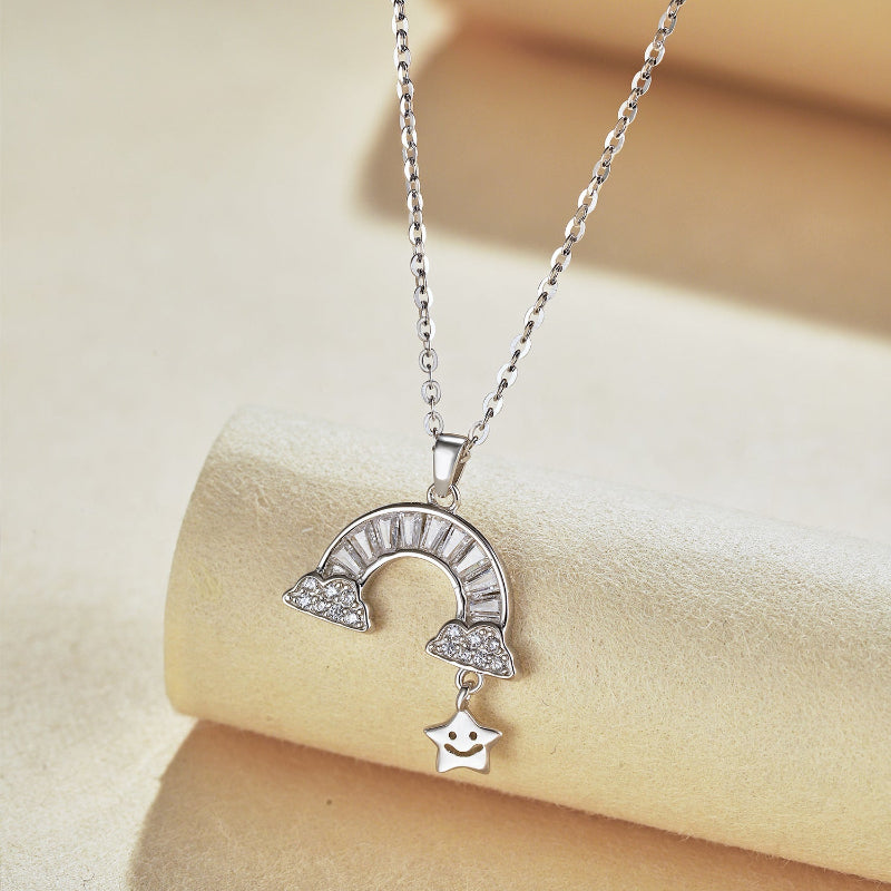 Contemporary Silver Celestial Rainbow and Lucky Star Necklace

