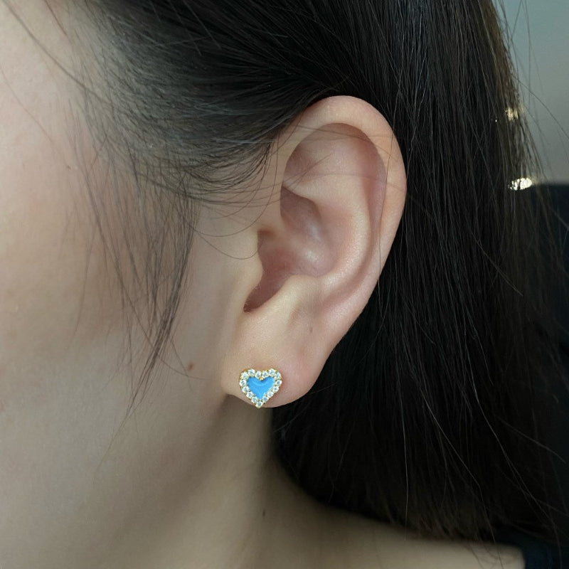 Love Heart Studs with Zircon Frame

