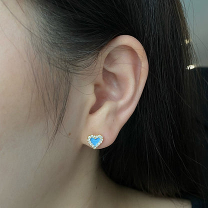Love Heart Studs with Zircon Frame

