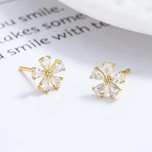 S925 Sterling Silver diamond flower stud earrings - JIMMY JEWELRY 01