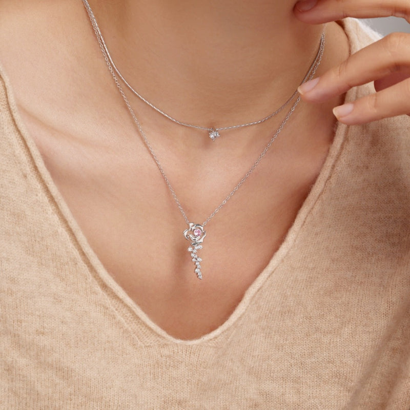 Contemporary Rose Necklace with Pink Center

