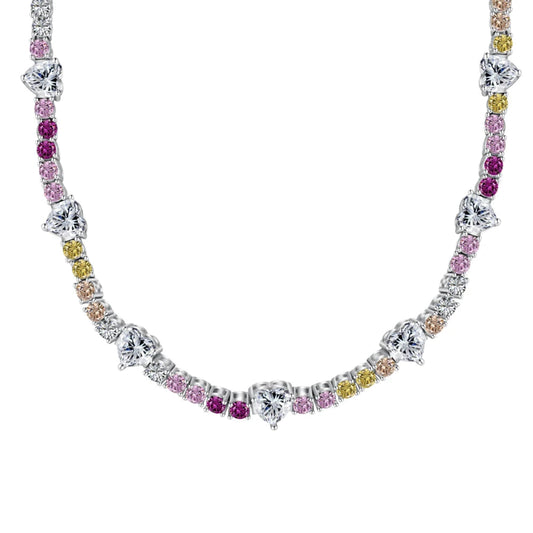 Charming Heart-Shaped Cubic Zirconia Tennis Necklace