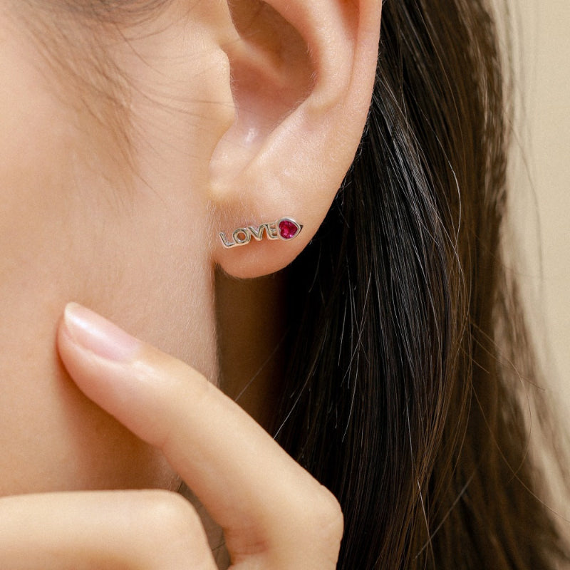 Silver Love and Heart Studs

