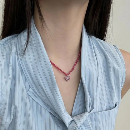Beaded Ruby Heart Choker


