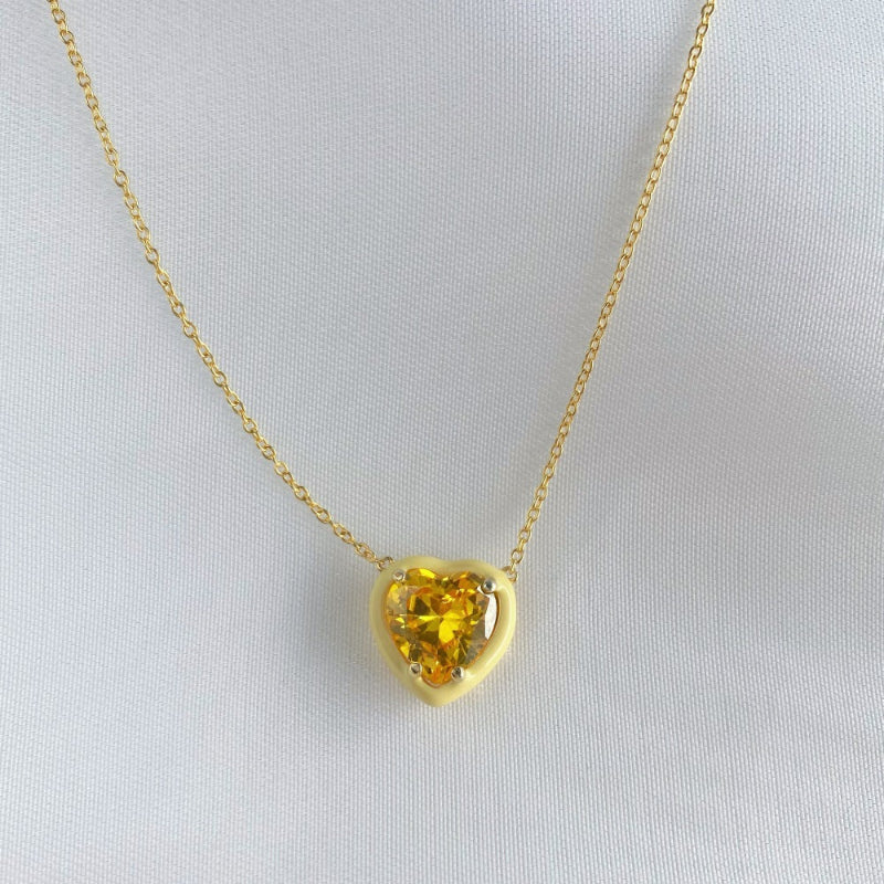 Pink Heart Enamel Necklace