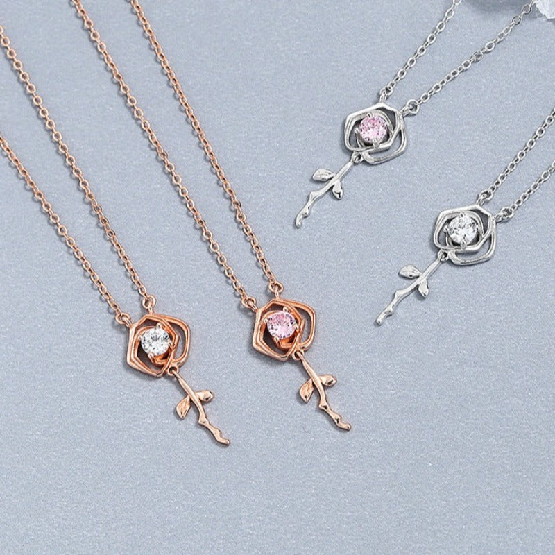 Rose Stem Diamond Pendant (assuming diamond or high-quality simulant)

