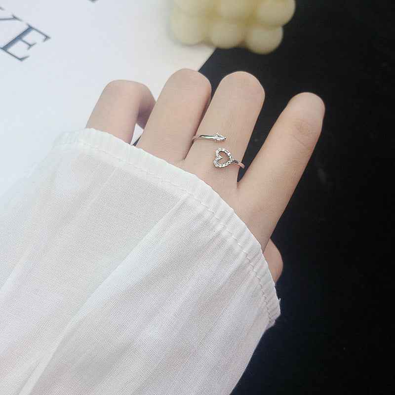Sparkling Heart Initial Adjustable Ring