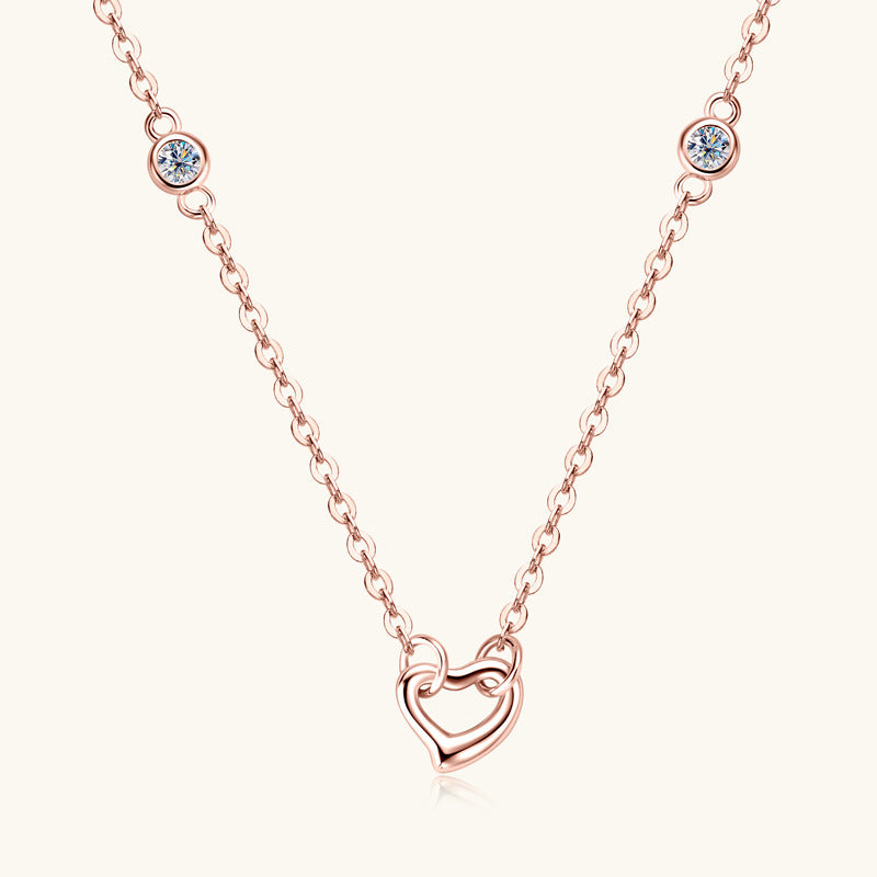 Sterling Silver Rose Gold Plated Heart Charm Necklace

