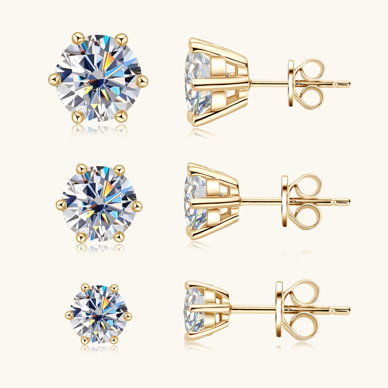 Yellow Gold Six-Prong Stud Earrings Set 