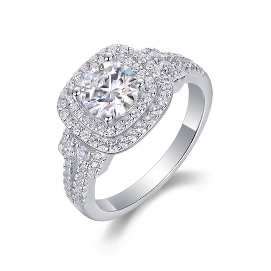 Cushion-Cut Moissanite Double Halo Ring

