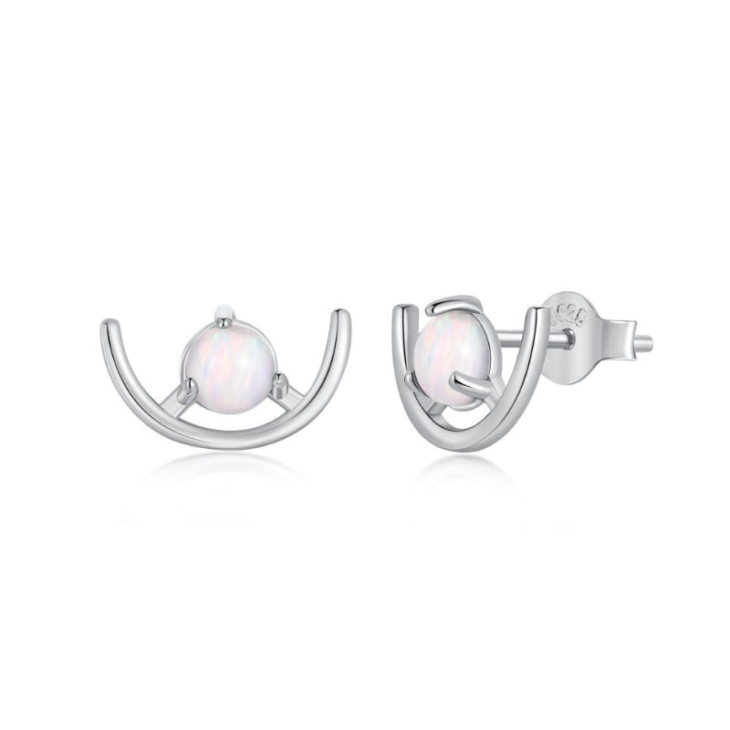 Iridescent White Opal and Diamond-like Studs

