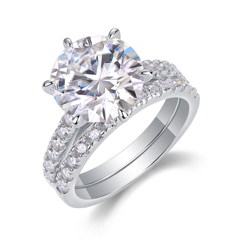 Round Moissanite Solitaire with Pavé Wedding Band

