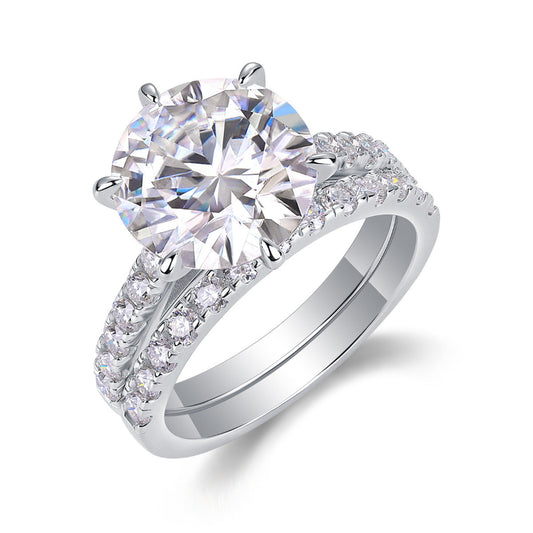Round Moissanite Solitaire with Pavé Wedding Band

