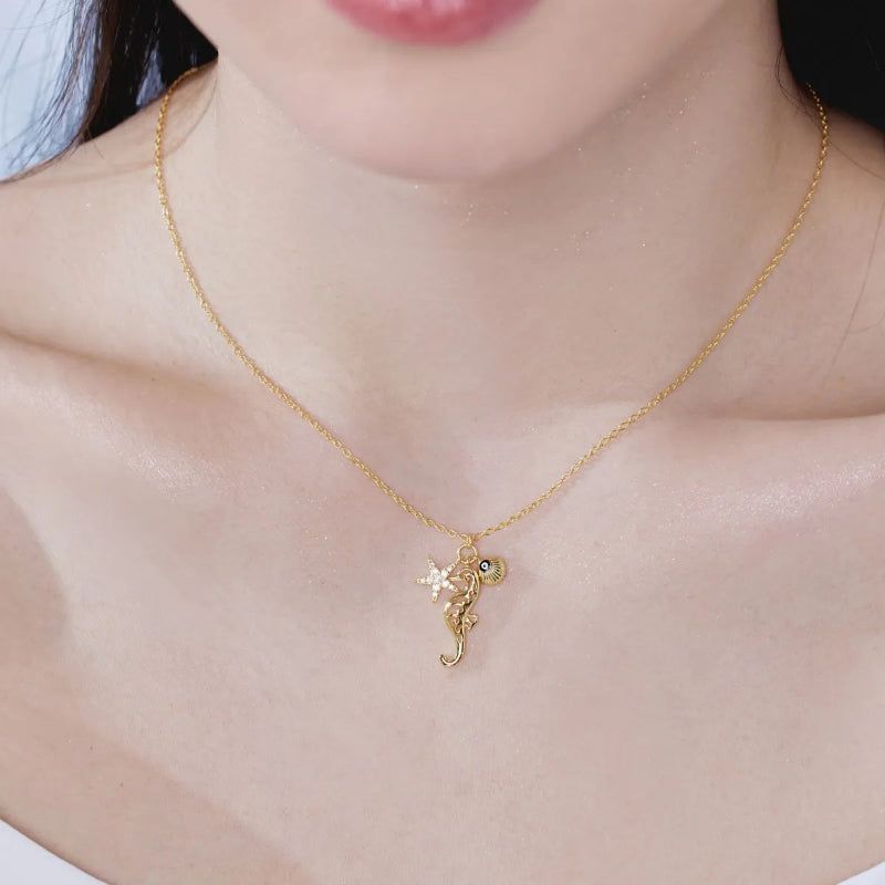 Sparkling Starfish and Seahorse Necklace

