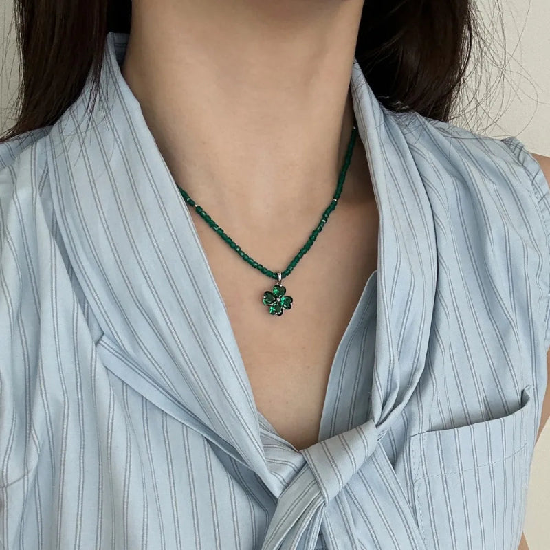 Green Gemstone Clover Necklace

