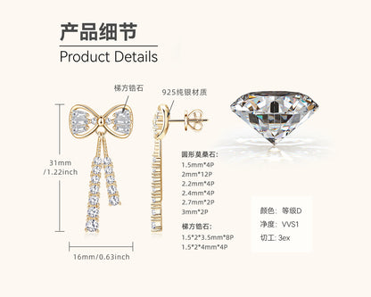 Silver Bow Earrings with Sparkling Moissanite and Zircon Accents