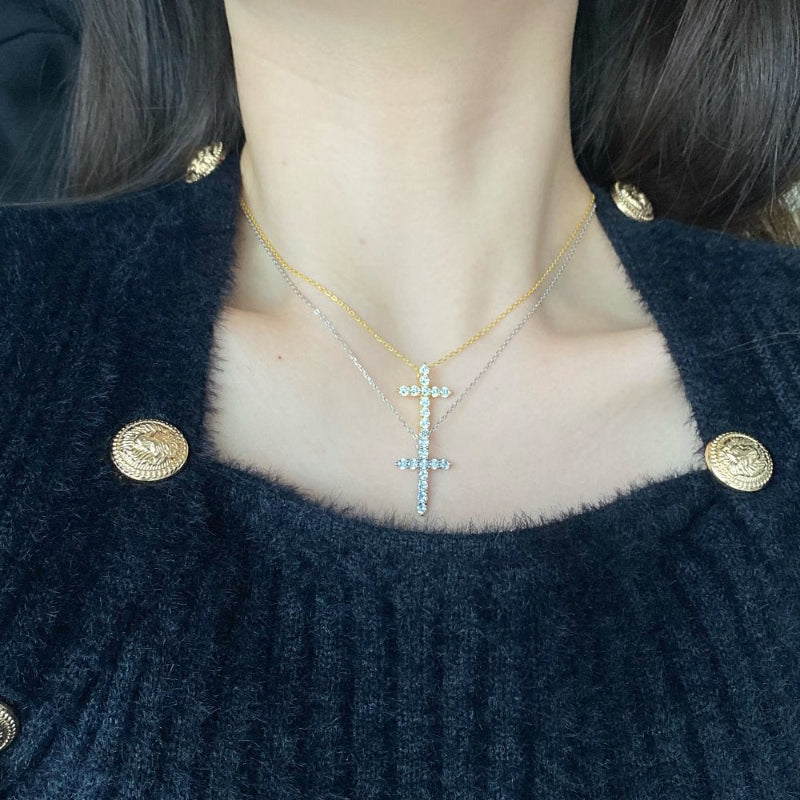 Graceful Gem-Studded Cross Pendant

