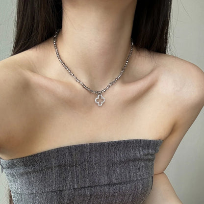 Rhinestone Clover Beaded Necklace

