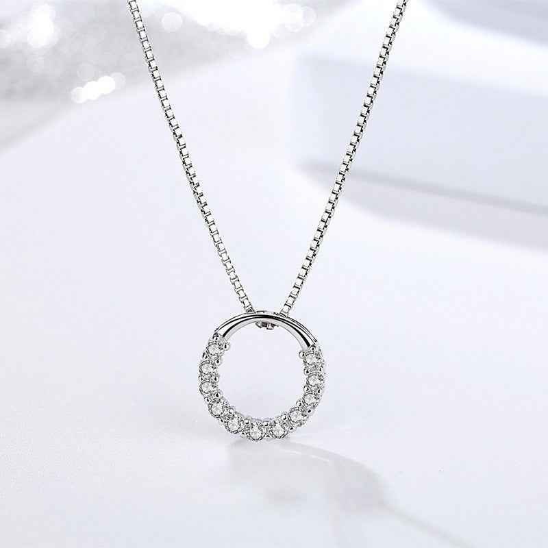 925 sterling silver Sparkling Circle Pendant Necklace