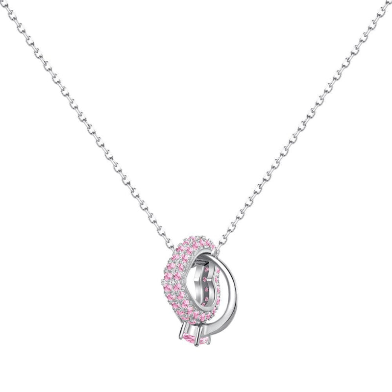Luminous Gold Eternity Rings Necklace with Pink Zirconia

