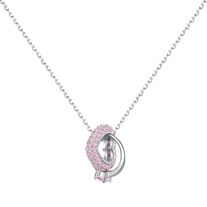 Luminous Gold Eternity Rings Necklace with Pink Zirconia

