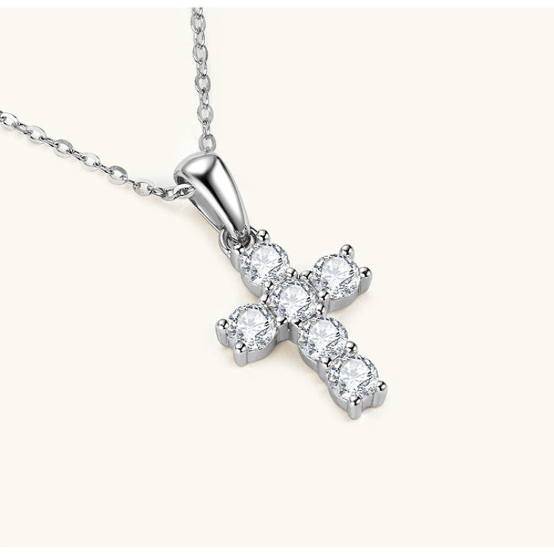 Small Moissanite Cross Necklace (10.1mm)

