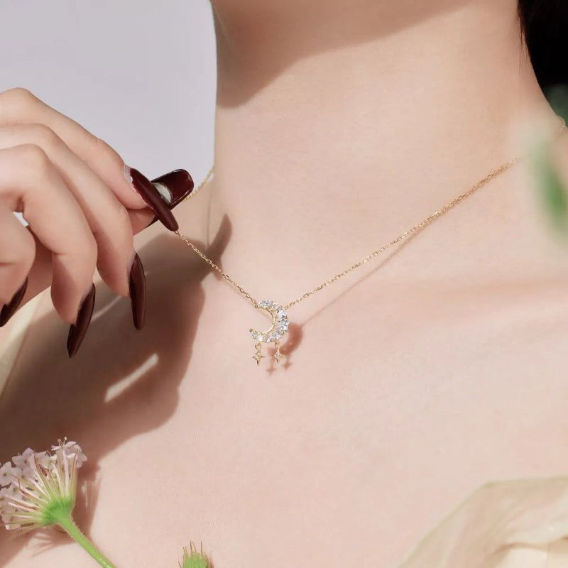 Romantic Crescent with Hanging Stars Necklace

