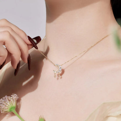 Romantic Crescent with Hanging Stars Necklace

