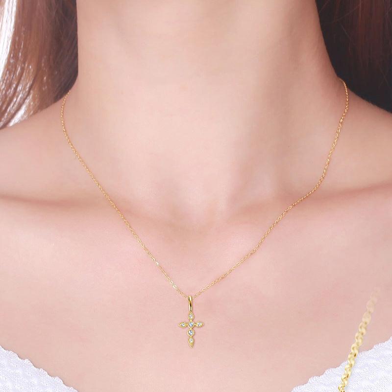 Medium Sized Moissanite Gold Cross Necklace (21.2mm)

