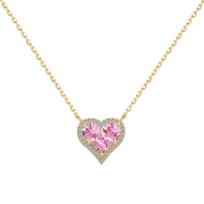 Gold Chain Pink Heart Halo Necklace

