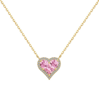 Gold Chain Pink Heart Halo Necklace

