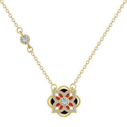 Luminous Silver Blossom Necklace with Brilliant Cut CZ and Enamel

