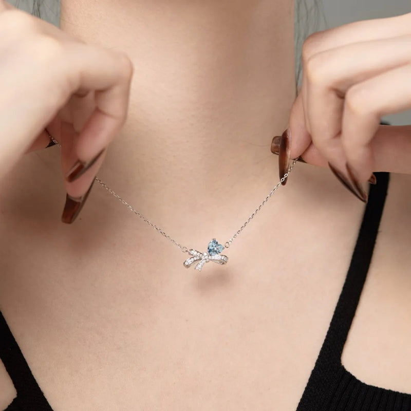Luminous Silver Pink Heart with Crystal Bow Accent

