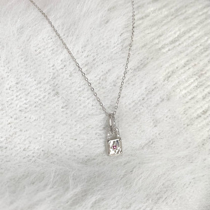 Luminous Silver Lock Necklace with Brilliant Cut CZ and Ruby

