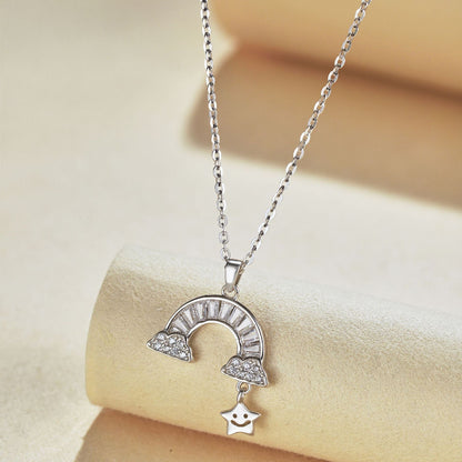 Luminous Silver Happy Rainbow and Star Drop Necklace

