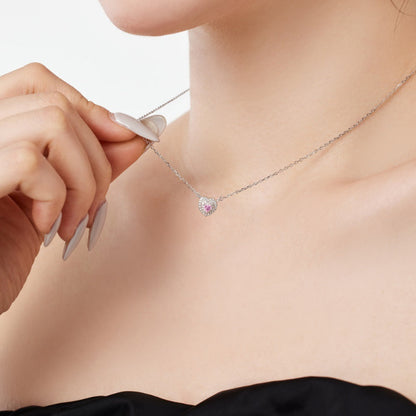 Luminous Silver Heart within a Heart Design Necklace

