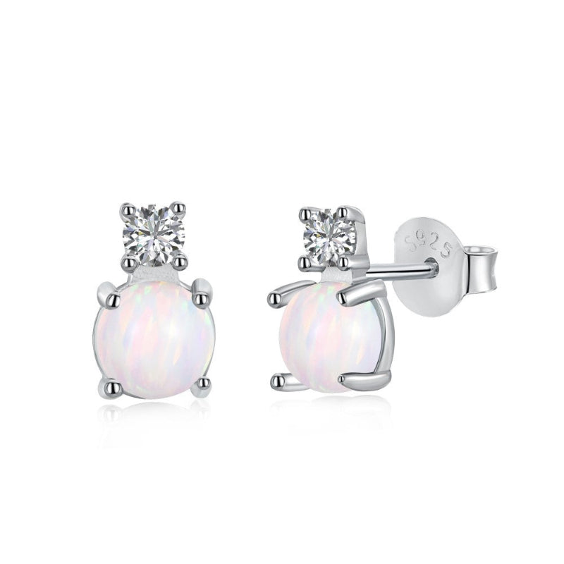Elegant White Opal Sphere Studs

