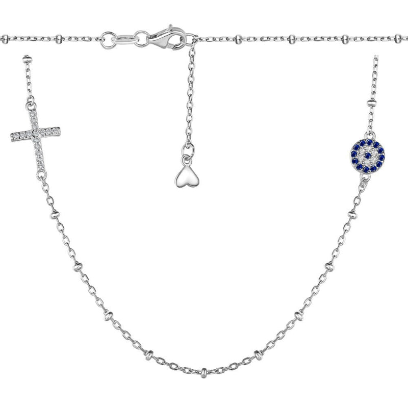 Beaded Chain with Blue and White Gemstone Charms

